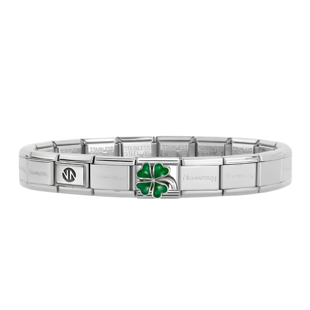 Nomination Silver Starter Bracelet With Four Leaf Clover Charm