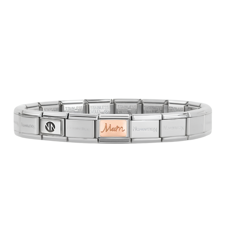 Nomination Silver Starter Bracelet With Rose Gold Mum Charm