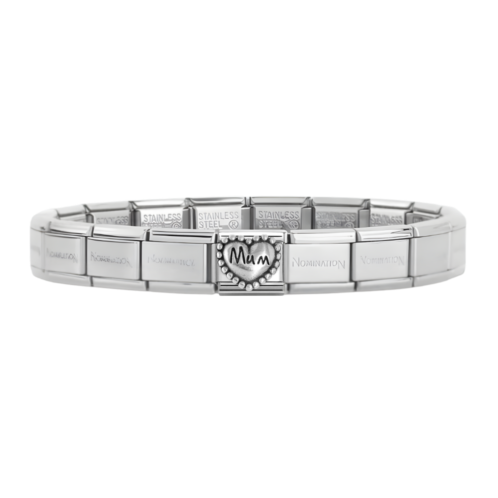 Nomination Silver Starter Bracelet With Beaded Heart Mum Charm