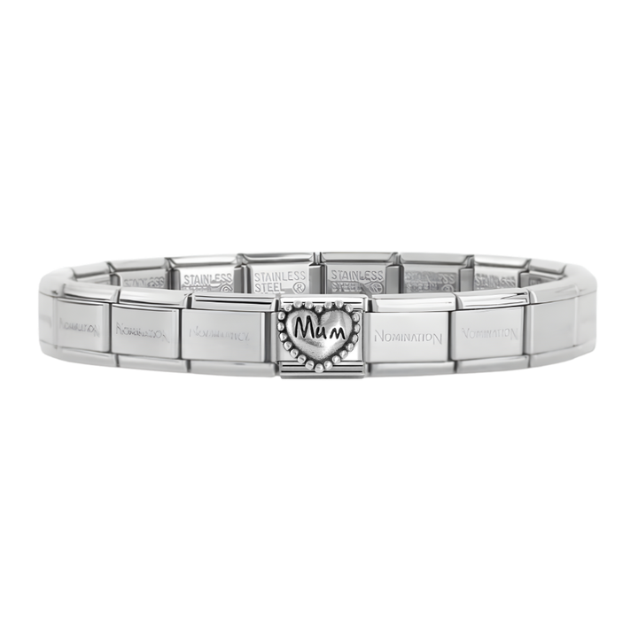 Nomination Silver Starter Bracelet With Beaded Heart Mum Charm