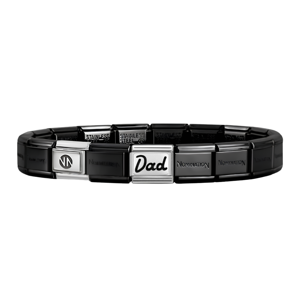 Nomination Black Starter Bracelet With Silver Dad