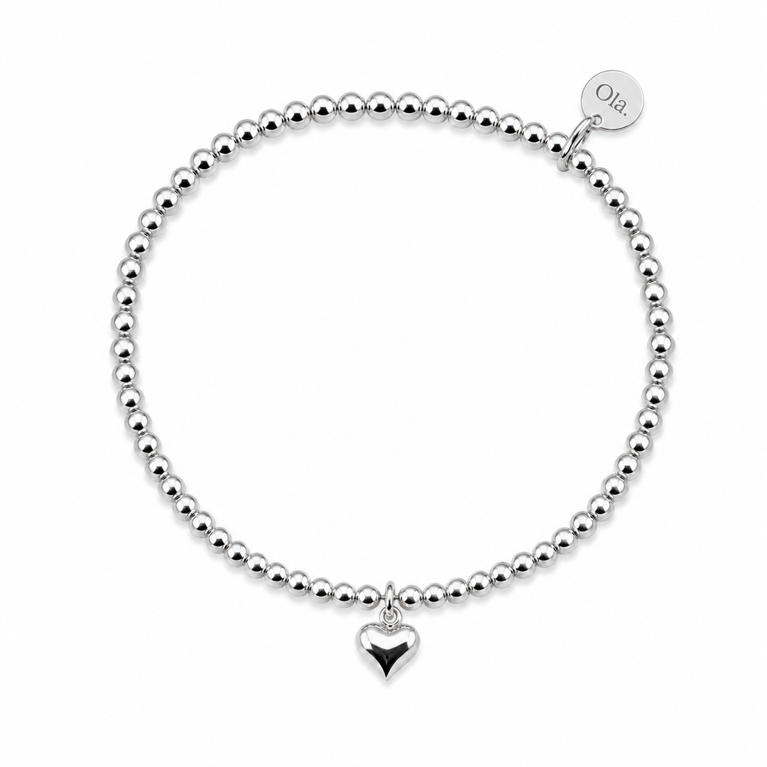 Ola Silver Puffed Heart Beaded Bracelet