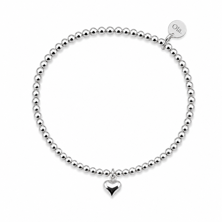 Ola Silver Puffed Heart Beaded Bracelet
