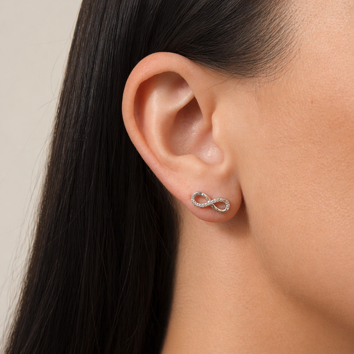 Ola Silver Sparkling Infinity Stud Earrings