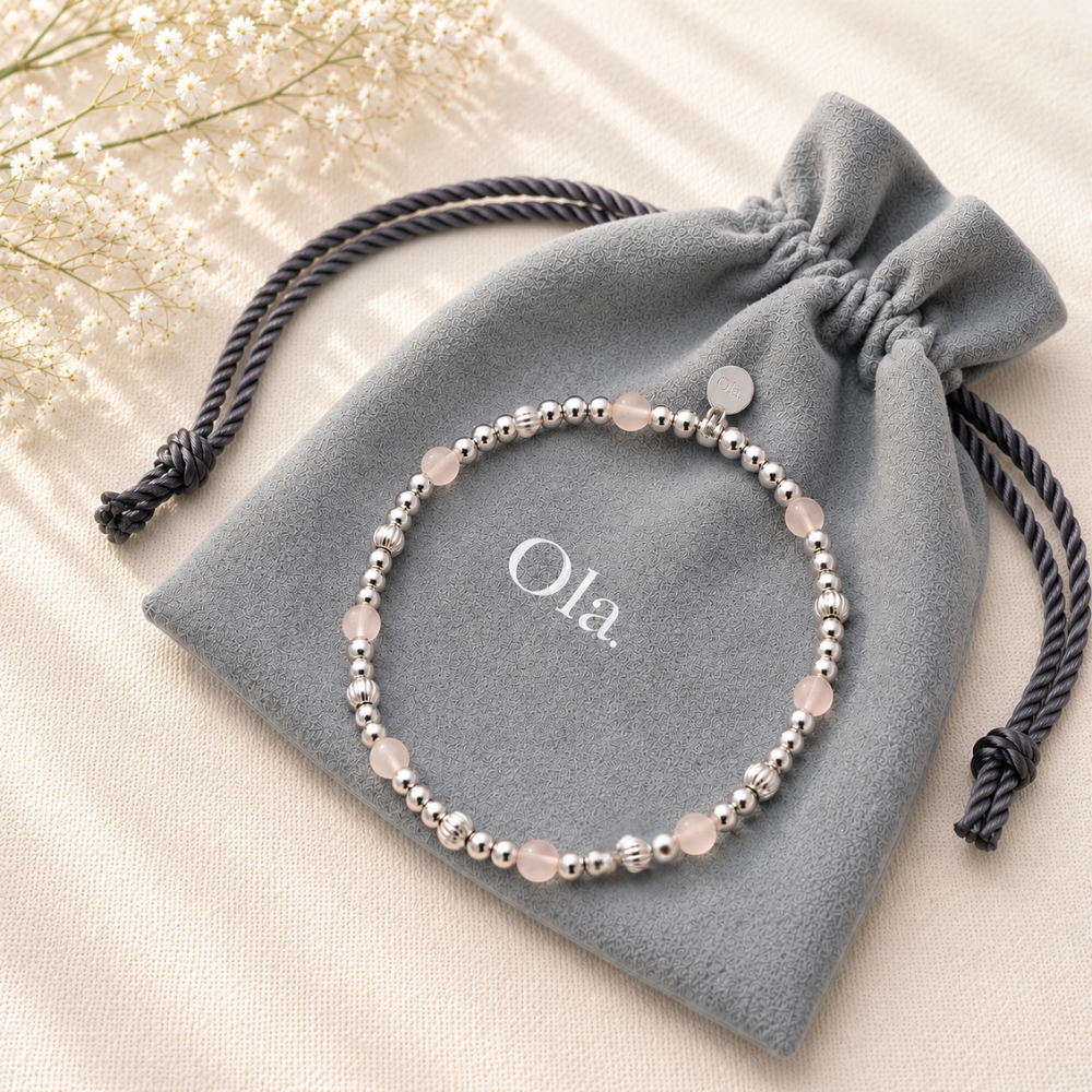 Ola Silver Rose Quartz Beaded Bracelet