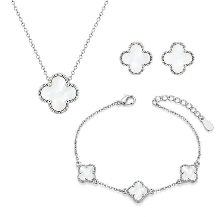 Ola Silver White Clover Jewellery Set