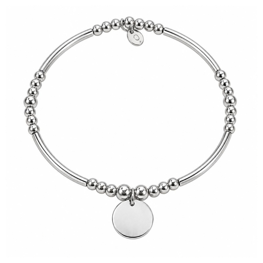 Ola Silver Disc Engravable Beaded Bracelet