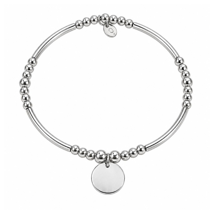 Ola Silver Disc Engravable Beaded Bracelet