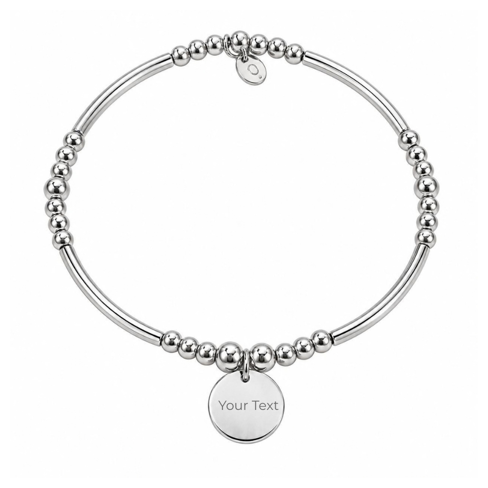 Ola Silver Disc Engravable Beaded Bracelet