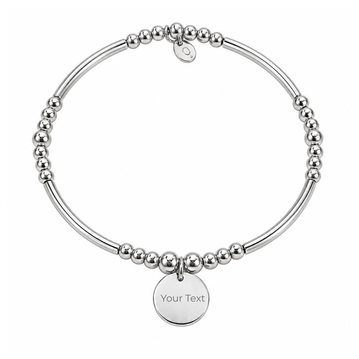 Ola Silver Disc Engravable Beaded Bracelet