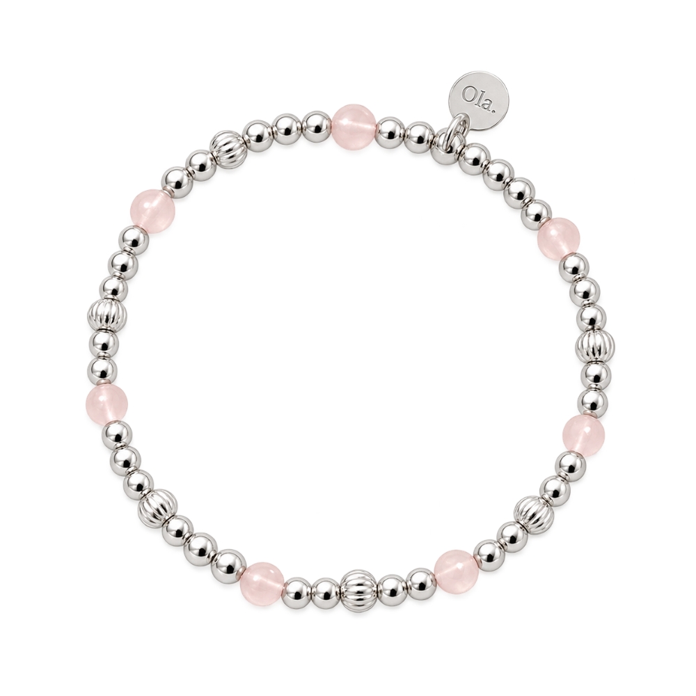 Ola Silver Rose Quartz Beaded Bracelet