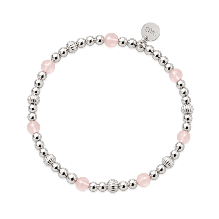 Ola Silver Rose Quartz Beaded Bracelet