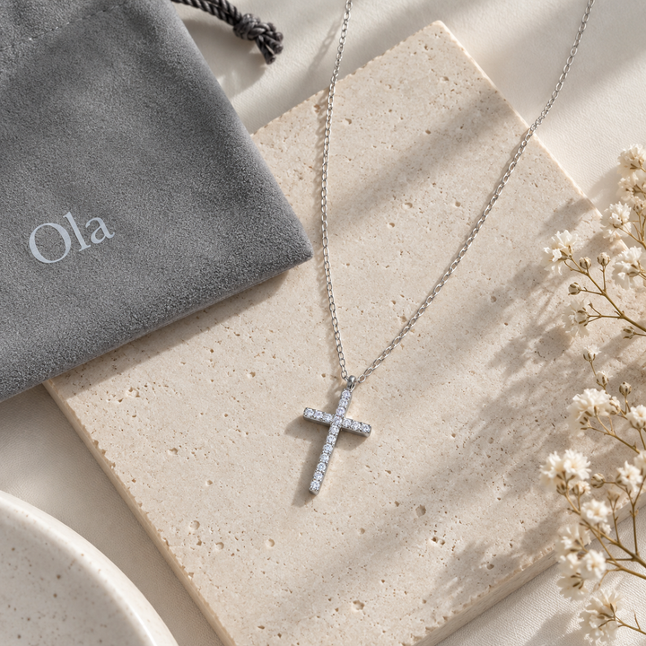 Ola Silver Sparkle Cross Necklace