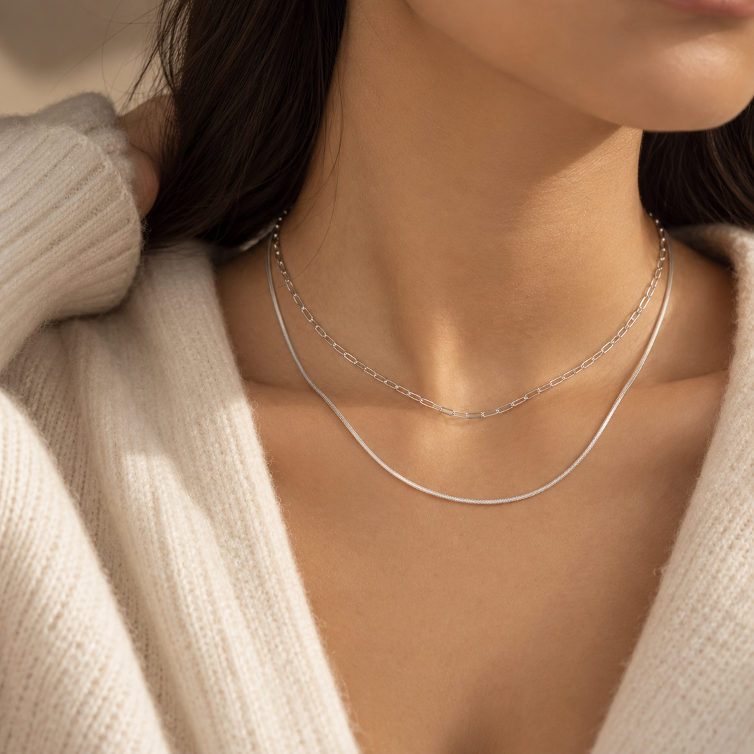 Ola Silver Double Stacking Necklace