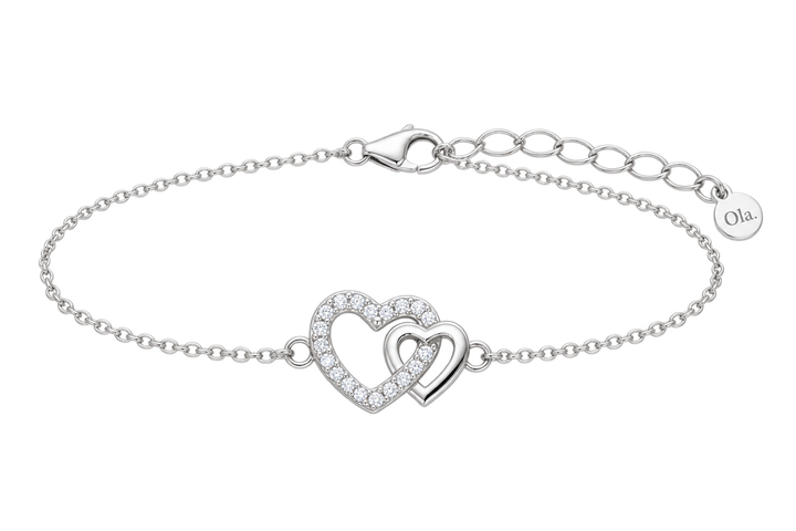 Ola Silver Double Heart Sparkle Bracelet