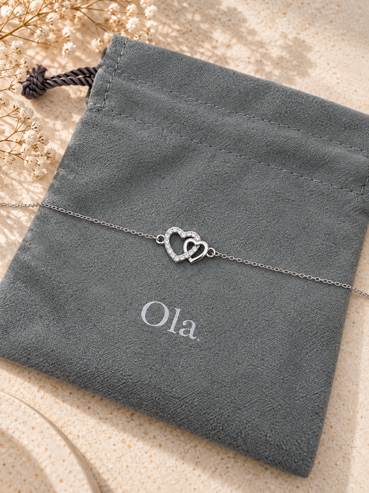 Ola Silver Double Heart Sparkle Bracelet