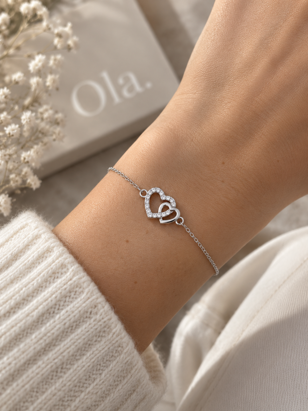 Ola Silver Double Heart Sparkle Bracelet