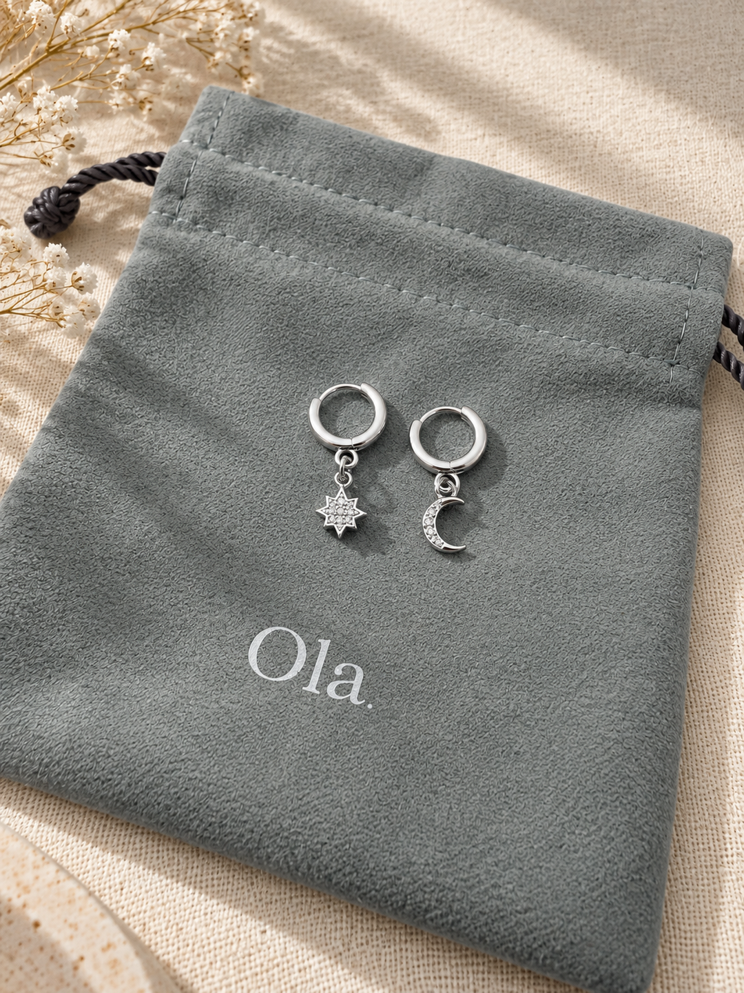 Ola Silver Moon and Star Huggie Hoop Earrings
