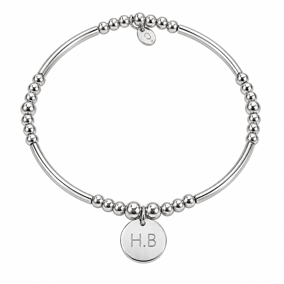 Ola Silver Disc Engravable Beaded Bracelet