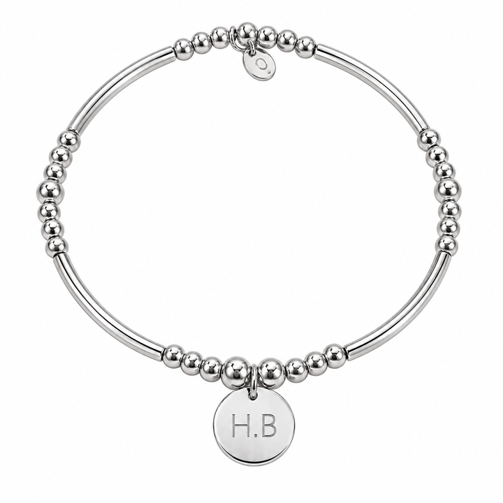 Ola Silver Disc Engravable Beaded Bracelet