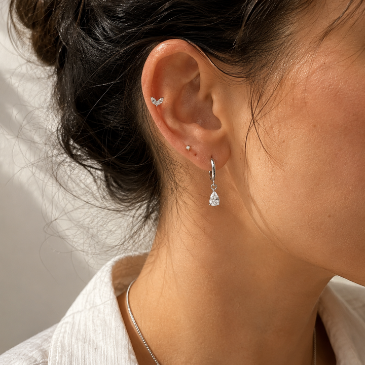 Ola Silver Teardrop Dangle Hoop Earrings