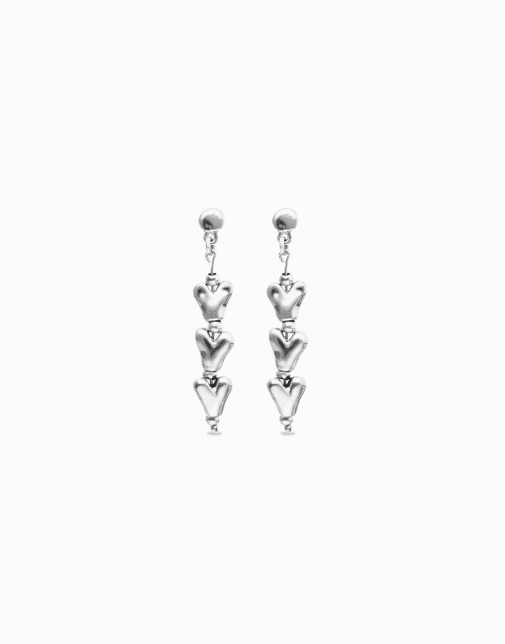 UNOde50 Drop Earrings with Chained Hearts Silver