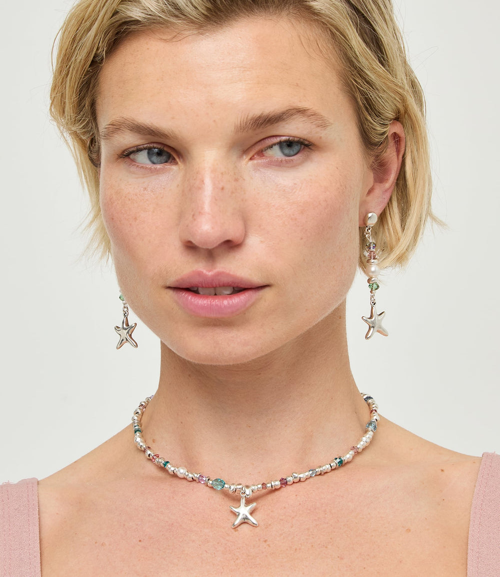 UNOde50 Espectro Long Earrings with Starfish and Pearl Silver