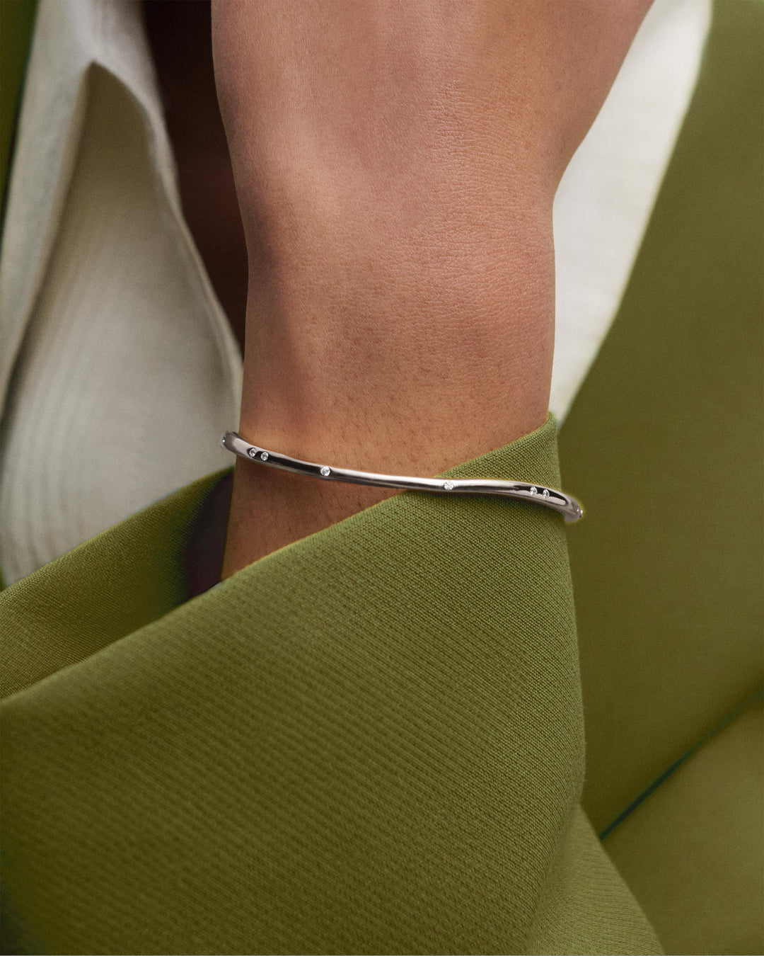 Elegant Sterling Silver Air Bangle with Zirconia Stones - Minimalist Design