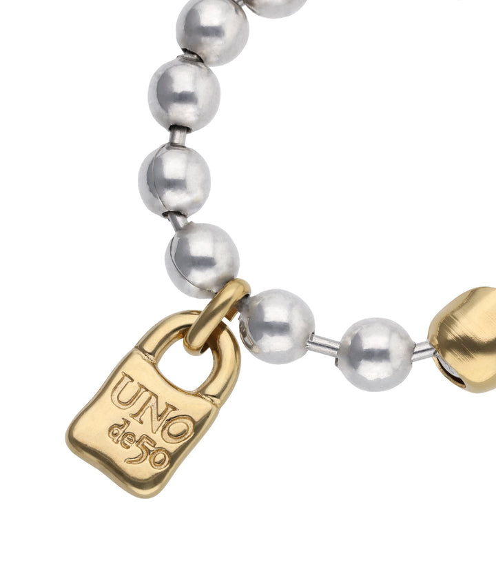 UNOde50 Beat Beaded Bracelet with Padlock Silver and Gold