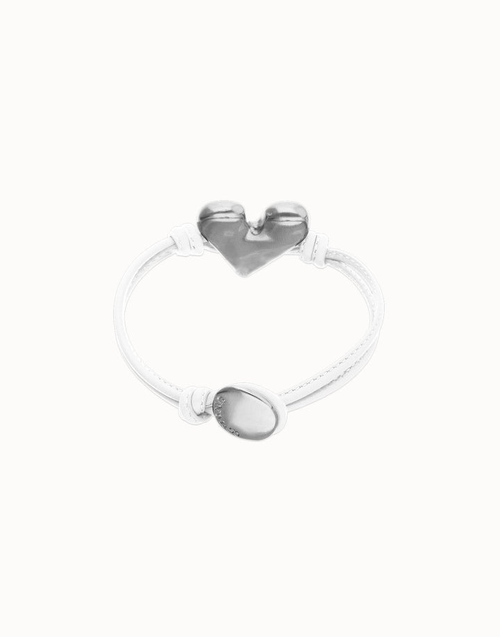 UNOde50 White Leather Bracelet Heart Detail Sterling Silver