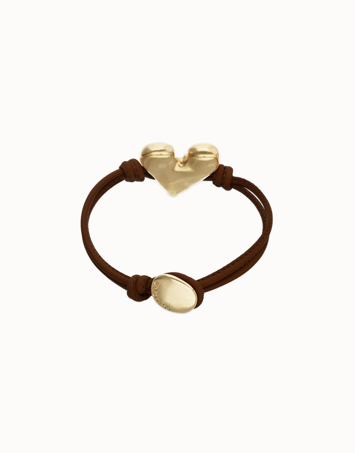 UNOde50 Brown Leather Bracelet with Heart Detail