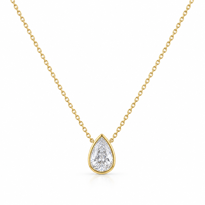 Mococo Fine 9ct Solid Gold Teardrop Diamond Necklace