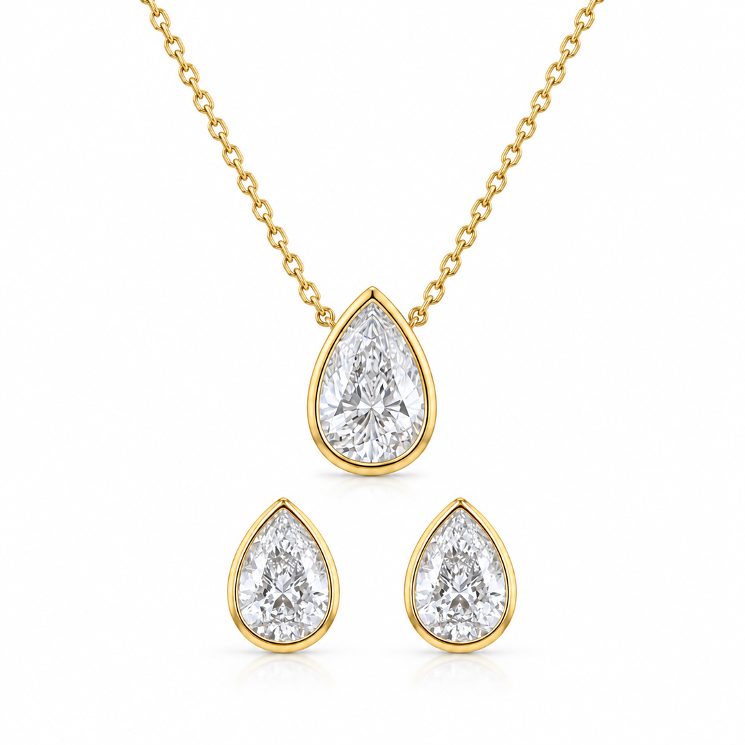 Mococo Fine 9ct Solid Gold Diamond Teardrop Necklace &amp; Earrings Set