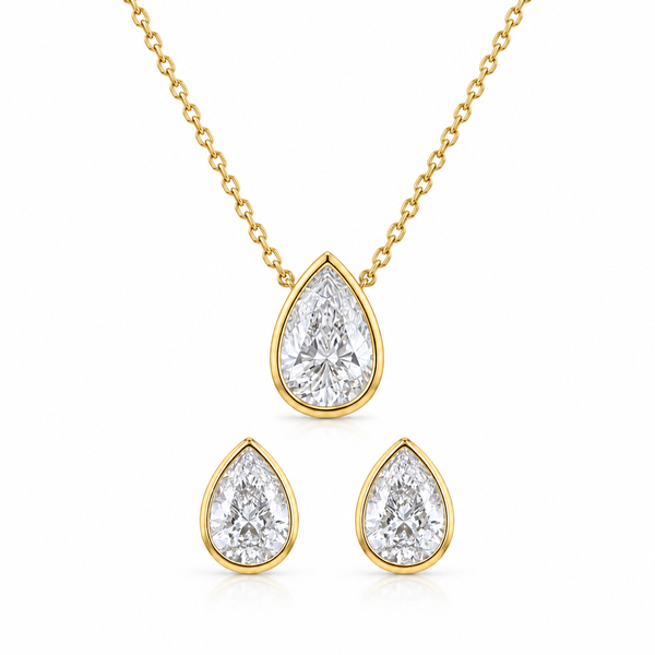 Mococo Fine 9ct Solid Gold Diamond Teardrop Necklace & Earrings Set