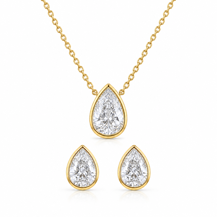 Mococo Fine 9ct Solid Gold Diamond Teardrop Necklace &amp; Earrings Set