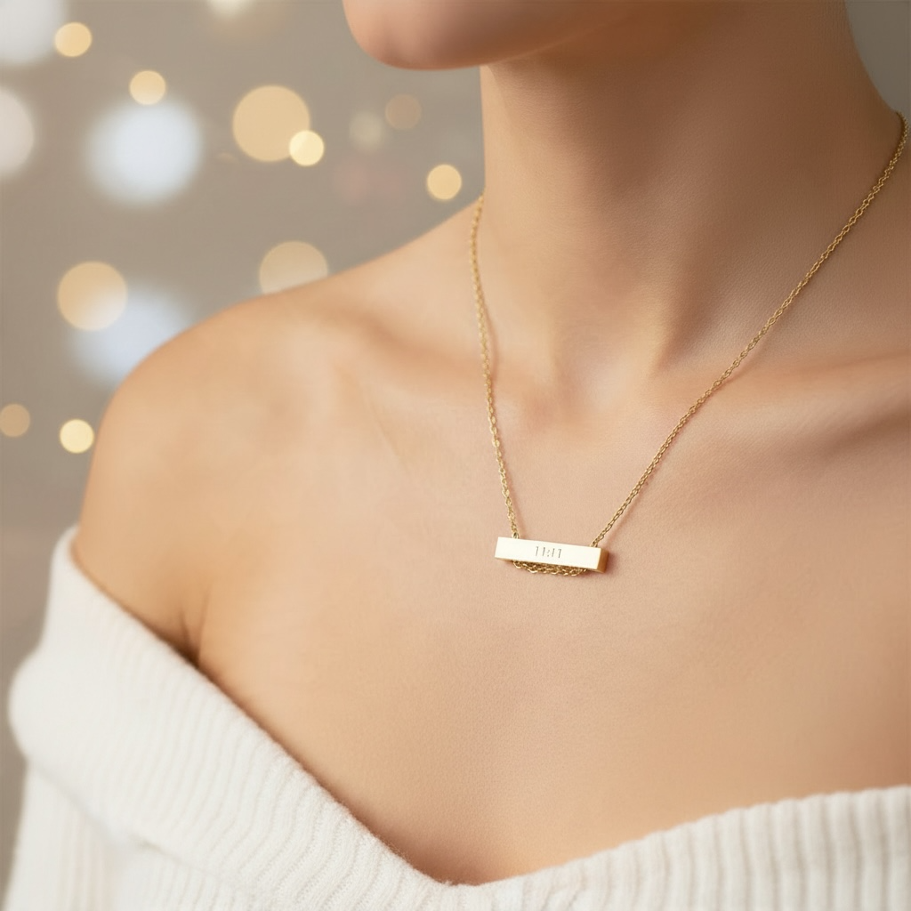 Mococo Personalised Gold Engravable Bar Necklace