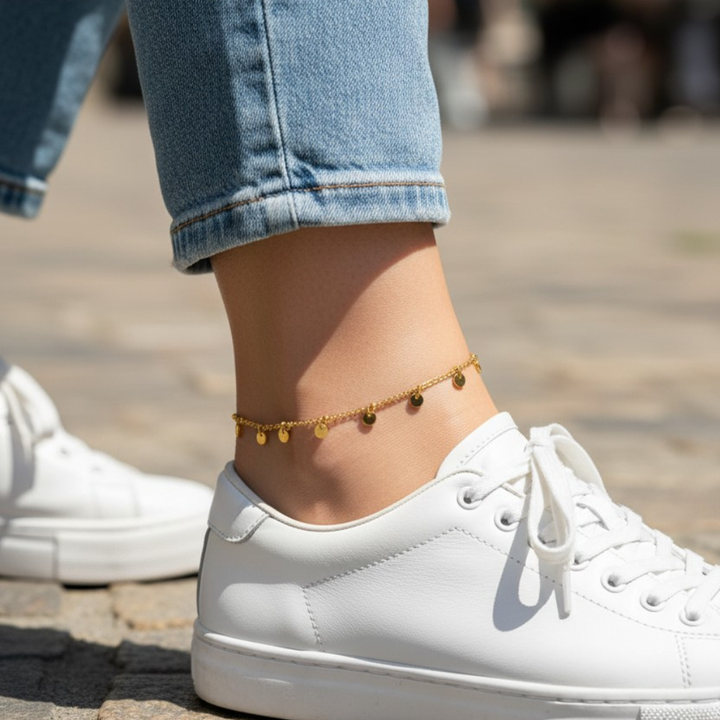 Mococo  Gold Mini Disc Charm Anklet