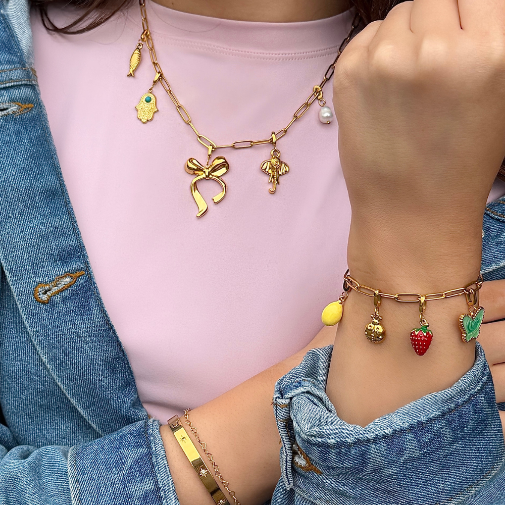 Mococo Gold Strawberry Clip-On Charm