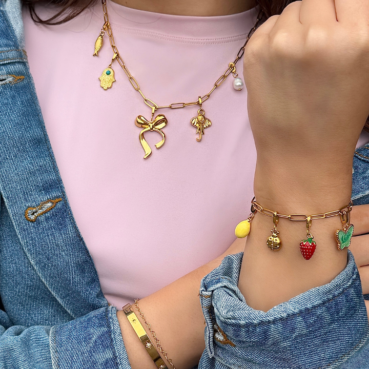 Mococo Gold Strawberry Clip-On Charm