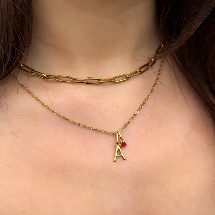 Mococo Silver Personalised Birthstone &amp; Initial Necklace
