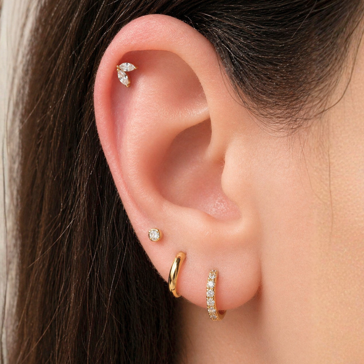 Mococo  Silver Titanium Labret Petal Duo Flat Back Single Earring