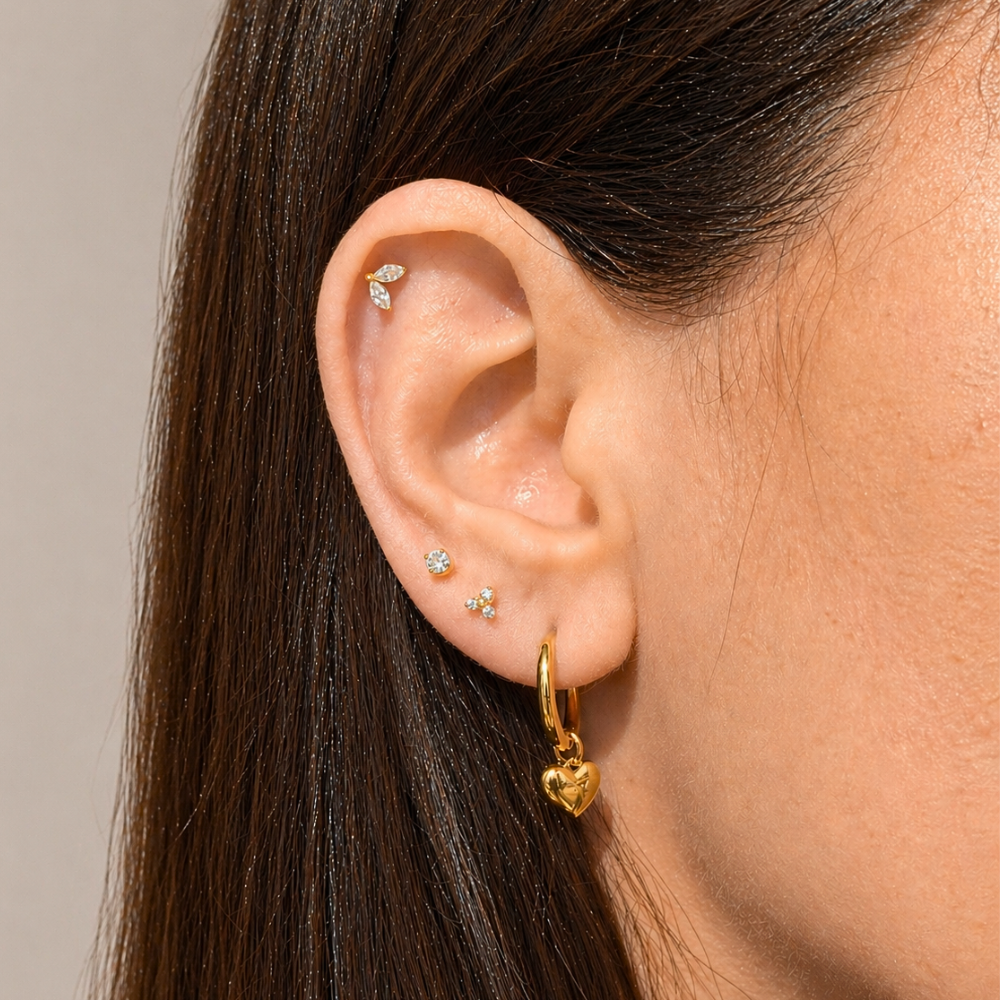 Mococo  Gold Titanium Labret Sparkle Trio Flat Back Single Earring