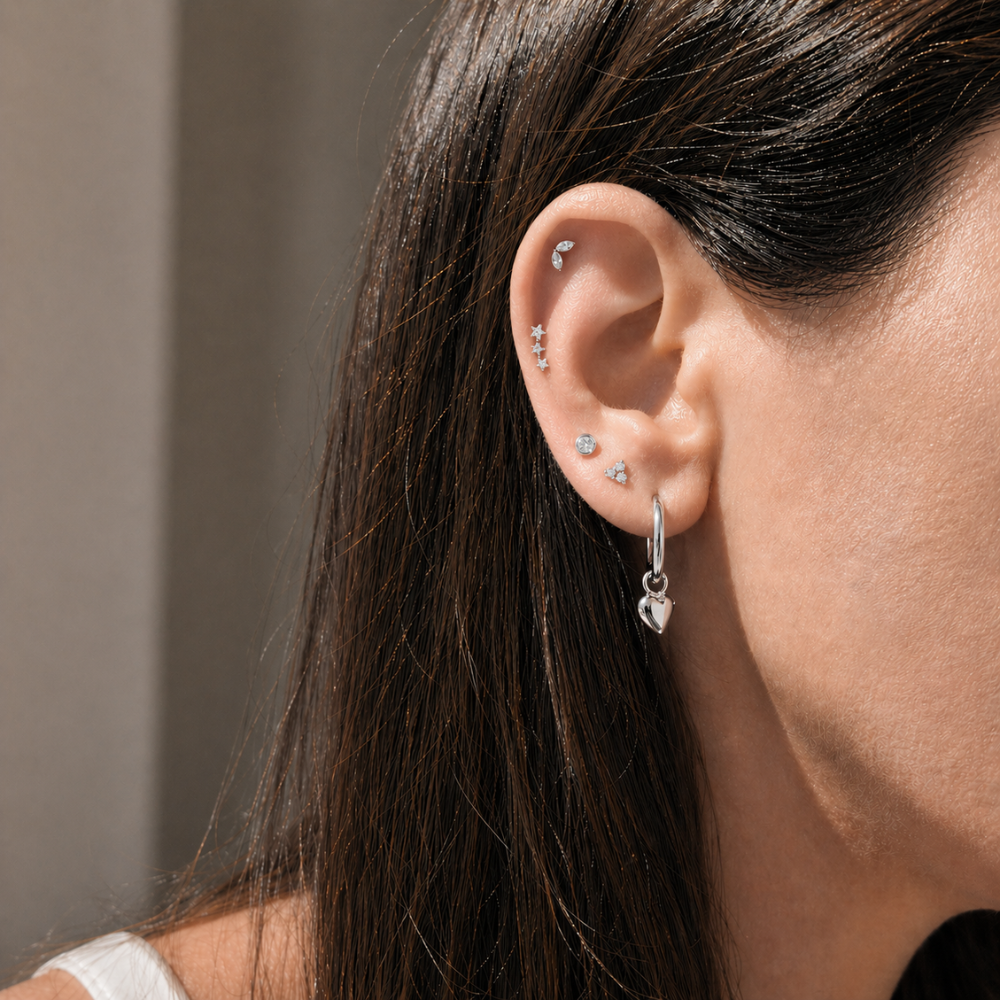Mococo  Silver Titanium Labret Sparkle Trio Flat Back Single Earring