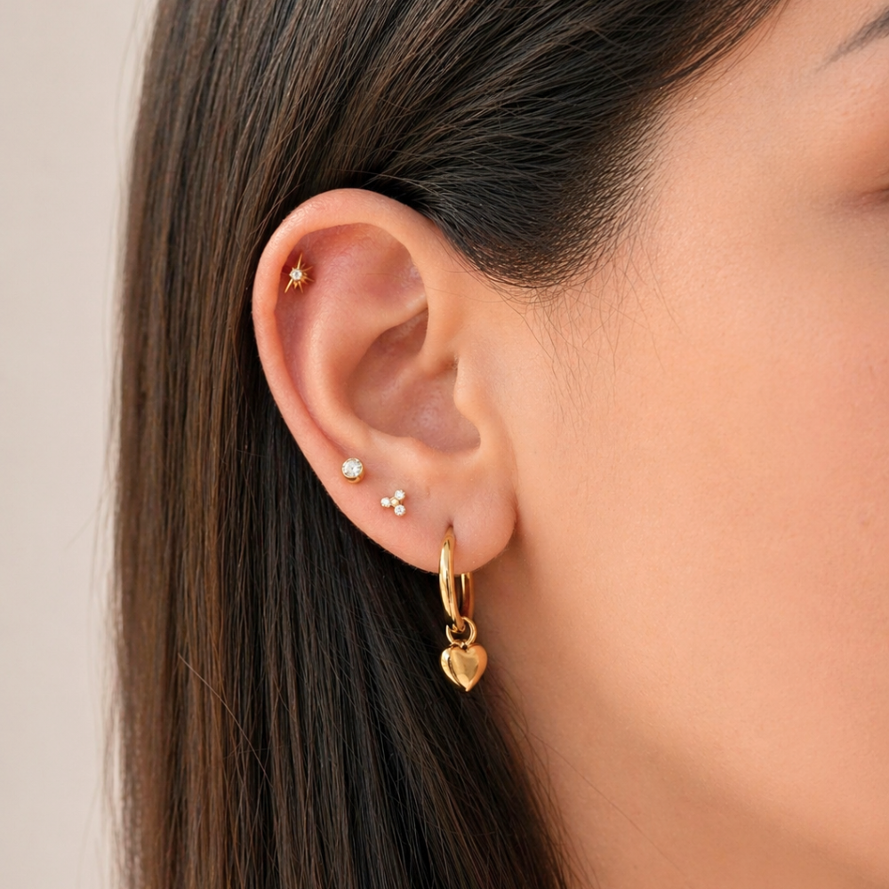 Mococo  Gold Titanium Labret Sunburst Flat Back Single Earring