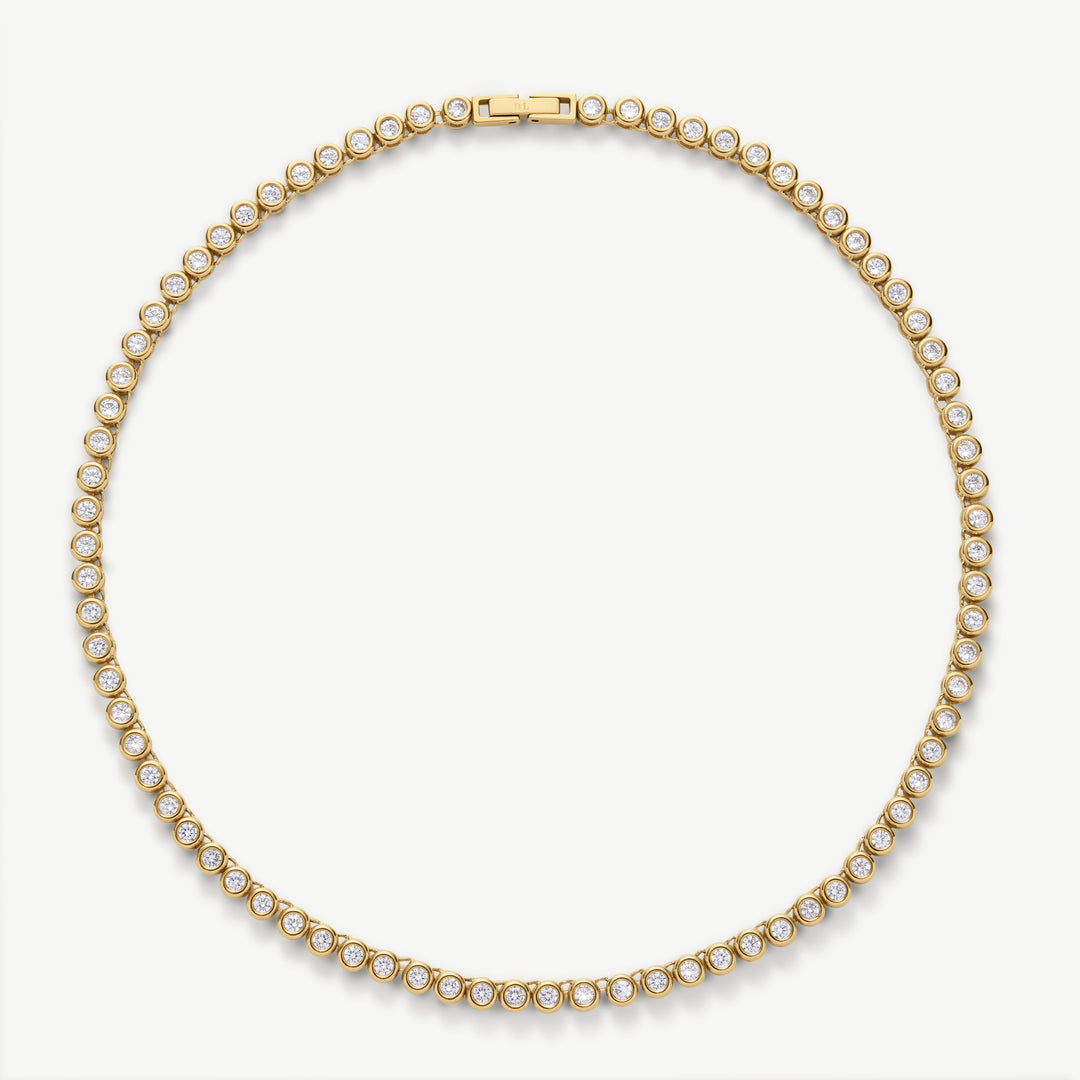 D.Louise Classic Bezel Tennis Necklace Gold - Mococo