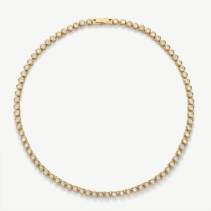 D.Louise Classic Bezel Tennis Necklace Gold - Mococo