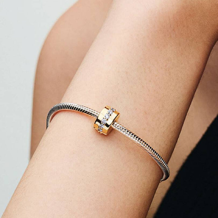 Pandora Gold Clear Sparkling Row Clip Charm