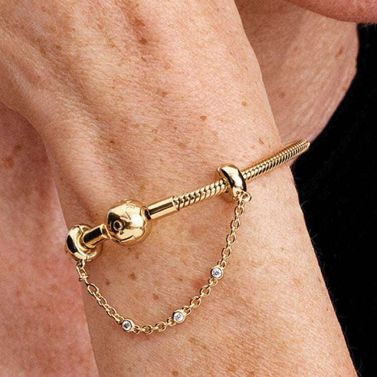 Pandora Gold Triple Clear Stone Safety Chain