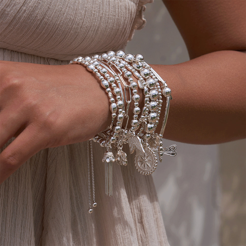 Chlobo Silver Medium Ball Bobble Compass Bracelet