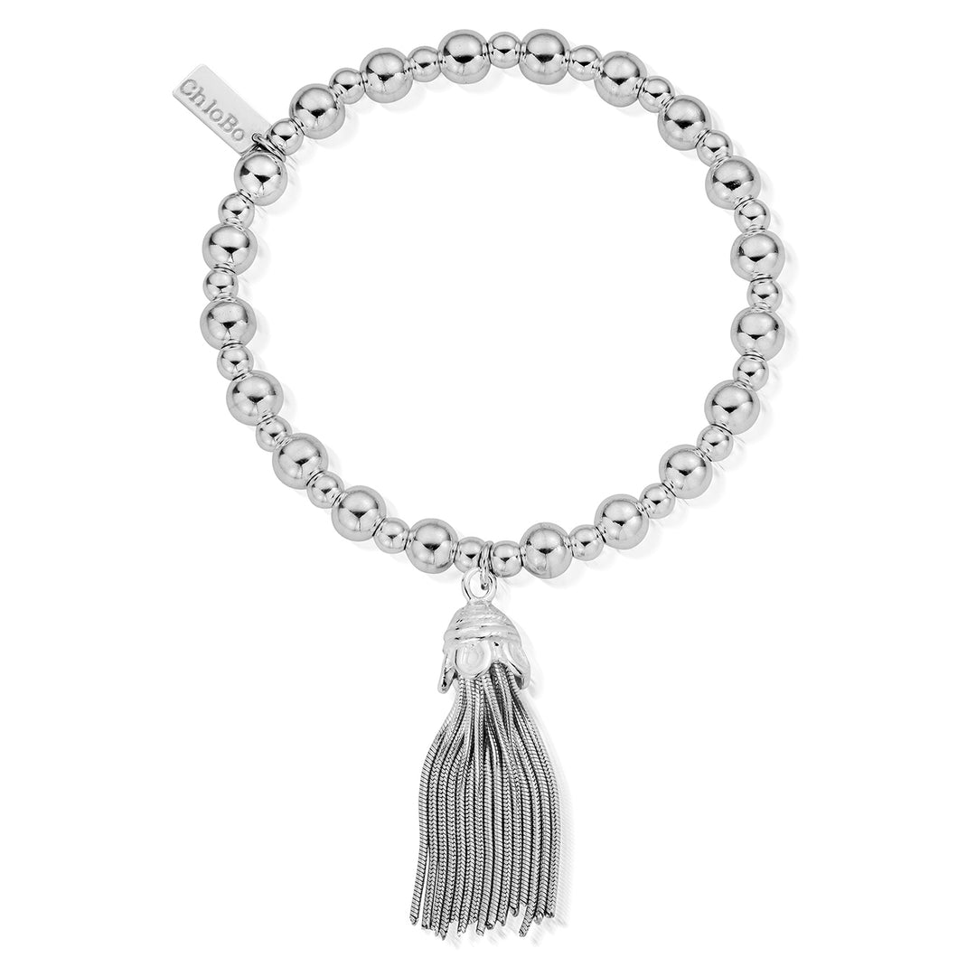 ChloBo Silver Mini Small Ball Tassel Bracelet